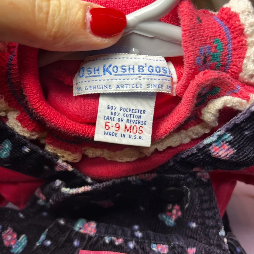Vintage 80s OshKosh‎ B’gosh Baby Girl Floral Corduroy Overalls Set 6–9M Vestbak